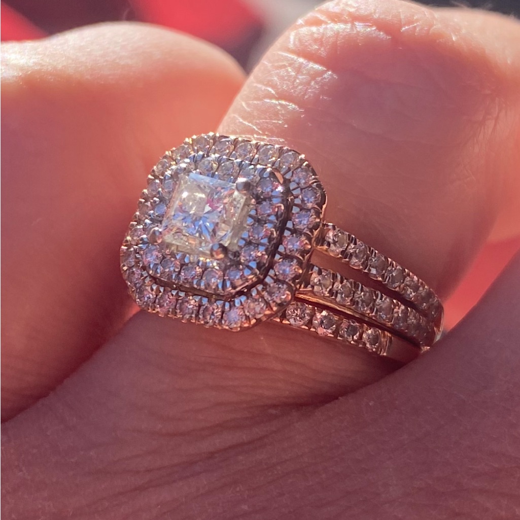 14k Bridal Set (Engagement Ring & Wedding Band). Rose Gold Set From Zales.